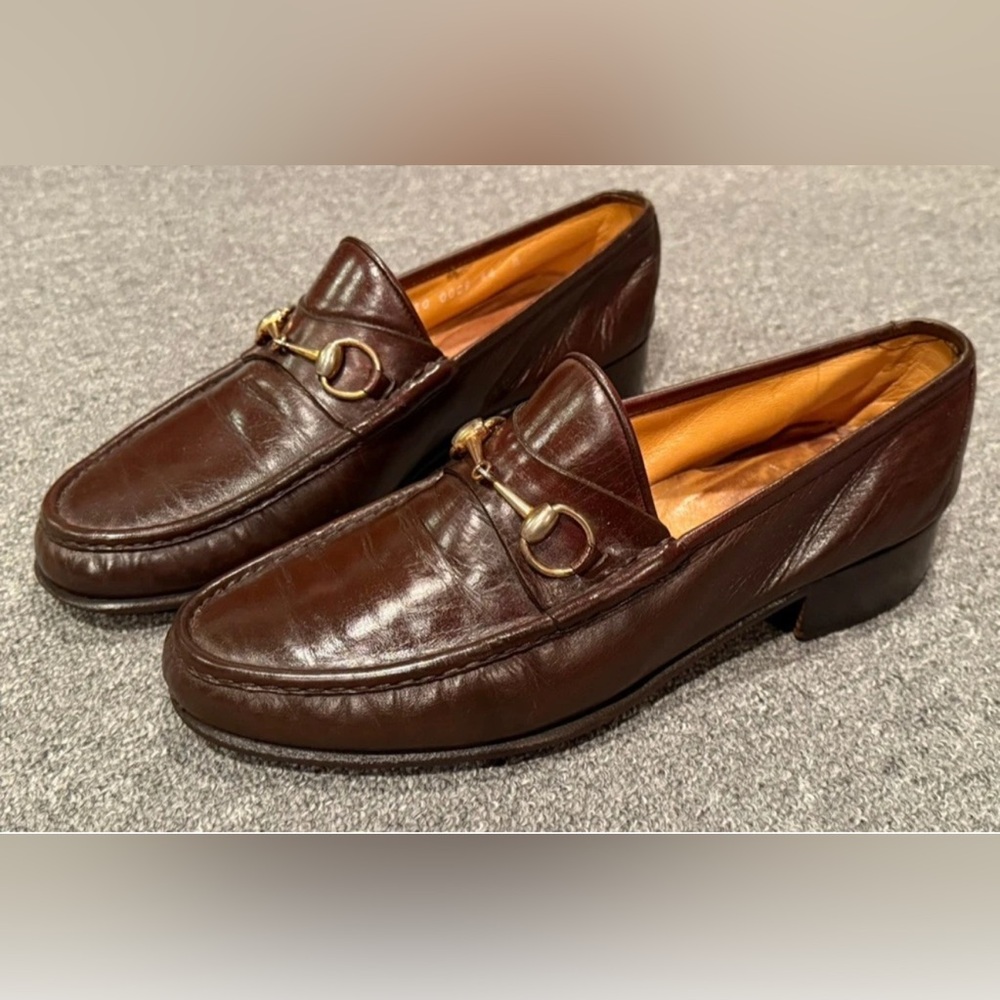 Gucci Horsebit Loafers - Brown Leather w/ Gold Bit - Size 44 M - Picture 1 of 11